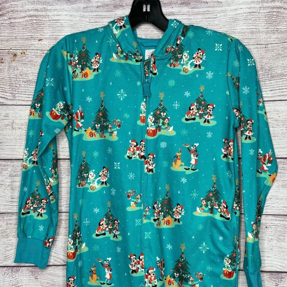 Disney Parks Mickey Mouse Christmas Winter Pajama Lounge Zip Union Suit Size 7/8 - Picture 10 of 12